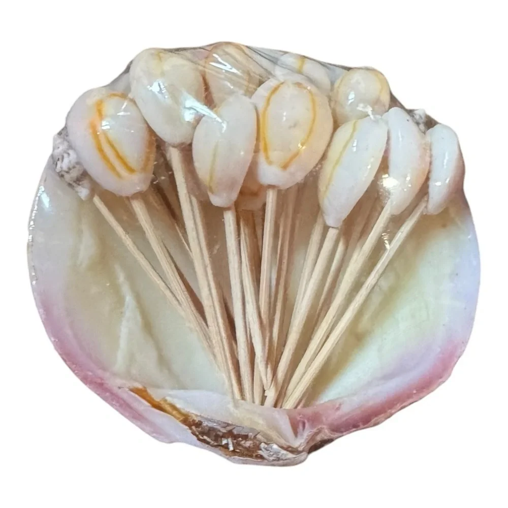 VINTAGE Clam Shell HORS D'OEUVRES CHEESE Food TOOTHPICKS w SEASHELL TIPS NEW